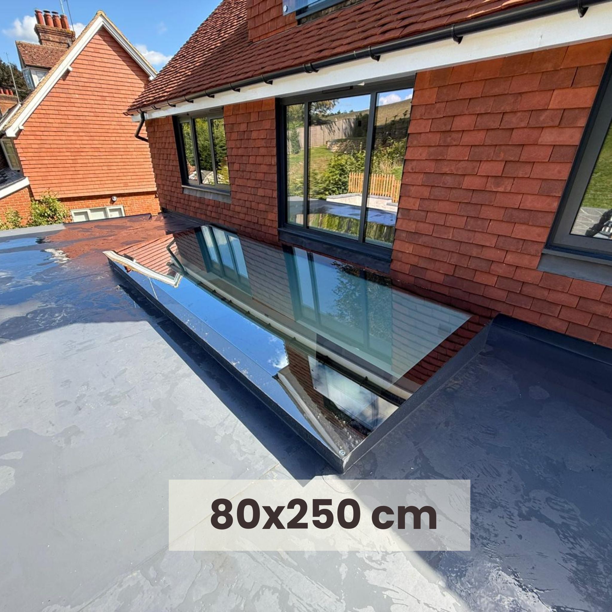 80 x 250 cm Dakraam plat dak, Driedubbel glas, U-waarde: 0,9 W/m²K